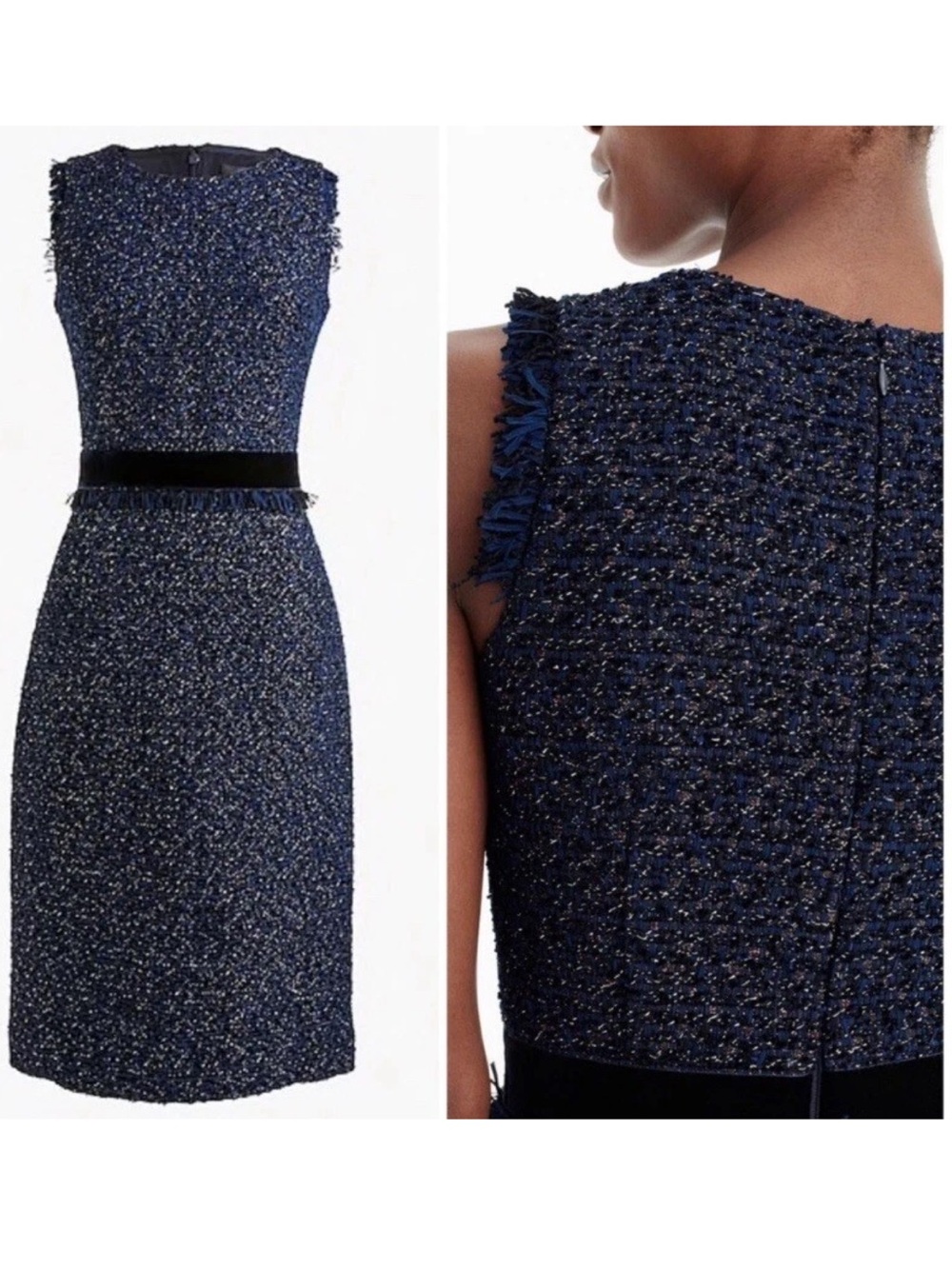 J. Crew Sparkle Tweed Sheath Dress with Velvet Waistband